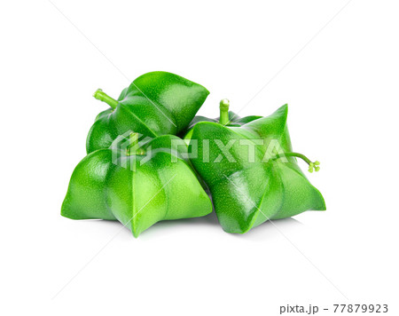 Sacha-Inchi peanut, fresh capsule seeds fruit of sacha-Inchi peanut on white background. 77879923
