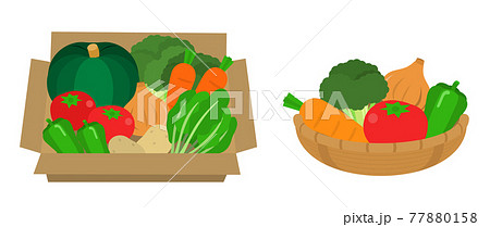 箱詰めの野菜 かごに山盛りの野菜 イラストのイラスト素材