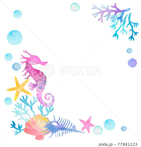 夢色水彩海フレーム スクエア07のイラスト素材