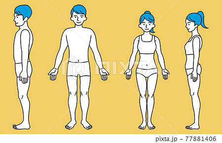 男女の全身図 姿勢 立位 正面と側面のイラスト素材