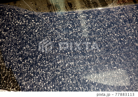 rear window of a dirty car covered with a layer of dry dust in spots from drops of a raised swamp closeup view of a part of the vehicle, nobody. rear window of a dirty car covered with a layer of dry dust in spots from drops of a raised swamp closeup view of a part of the vehicle, nobody. 77883113