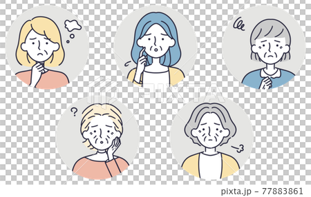 Troublesome face senior female set simple illustration 77883861