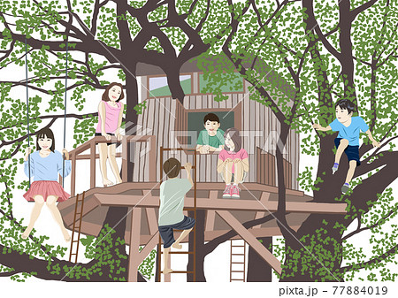 Illustration Of Children Playing In A Tree House Stock Illustration