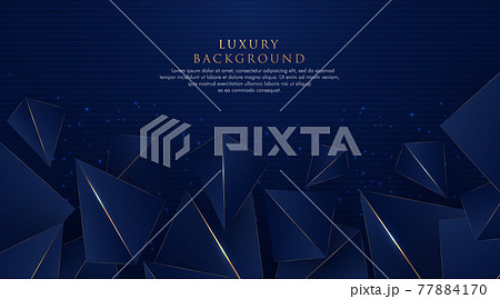 Abstract dark blue luxury background with triangles pattern and gold lighting lines. Geometric overlapping layer elegant style with copy space, for poster, cover, print, banner. Vector illustration 77884170