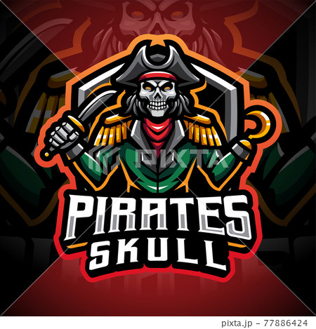 Pirates skull mascot gaming logo design 77886424