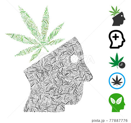 Hatch Collage Cannabis Thinking Head Iconのイラスト素材