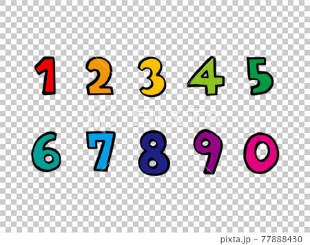 Cute numbers 1 to 0 outline characters (black color) / handwritten character illustration material Cute numbers 1 to 0 outline characters (black color) / handwritten character illustration material 77888430
