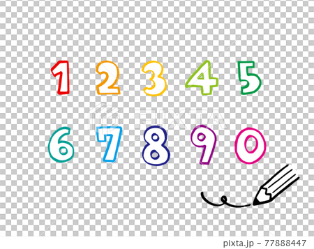 可愛的數字 1 到 0 輪廓字符(黑色)鉛筆/手寫字符插圖素材 可愛的數字 1 到 0 輪廓字符(黑色)鉛筆/手寫字符插圖素材 77888447