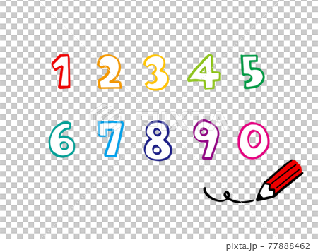 Cute numbers 1 to 0 outline characters (black color) pencil / handwritten character illustration material 77888462