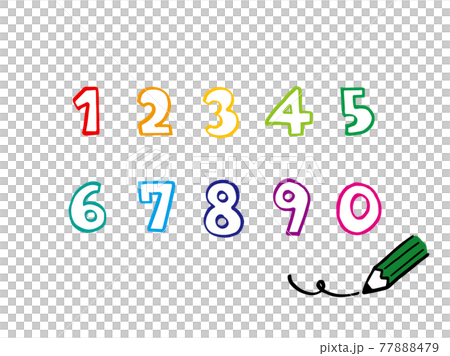 Cute numbers 1 to 0 outline characters (black color) pencil / handwritten character illustration material Cute numbers 1 to 0 outline characters (black color) pencil / handwritten character illustration material 77888479