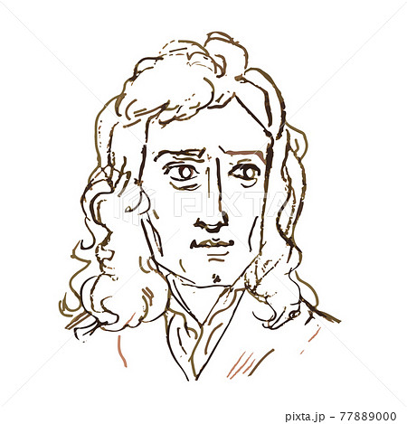 ニュートン Isaac Newton 偉人 セピア イラスト 単色 白黒 物理学 物理学者 人物のイラスト素材