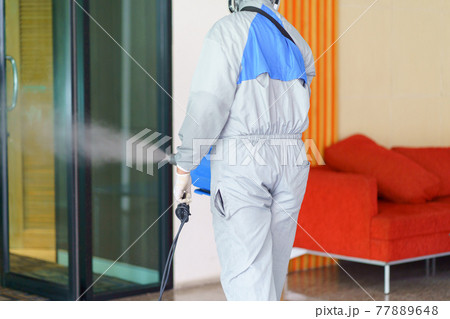 Disinfectant sprayers and germs that adhere on objects on the surface. prevent infection Covid 19 viruses or coronavirus And various pathogens. concept healthcare system ,stay safe and hand sanitizer. 77889648