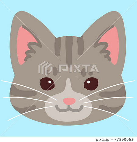シンプルで可愛いサバトラ猫の顔のイラスト 主線なしのイラスト素材