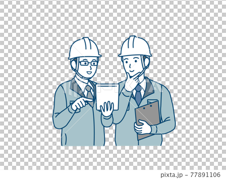 打ち合わせをする　現場監督　建築士　工場長　男性　計画　スケジュール　イラスト素材 77891106
