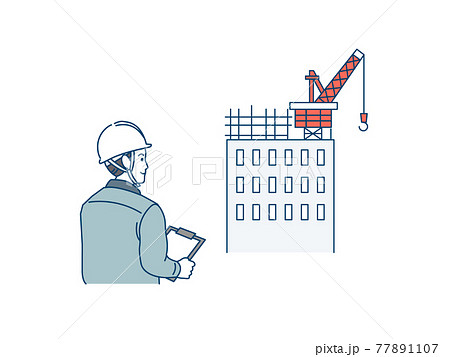 現場監督　建築士　男性　建設中　イラスト素材 77891107