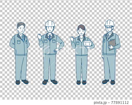 現場監督　建築士　製造業　業者　男女　チームワーク　全身　イラスト素材 77891112