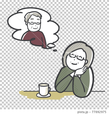 男性のことを思い出すシニア女性 男性のことを思い出すシニア女性 77892975
