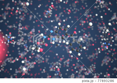 Molecule of Mebendazole. Molecular model, conceptual 3d rendering 77893286