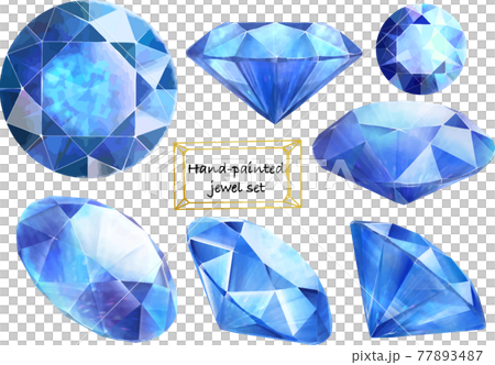 色んな方向から見たブリリアントカットの青い宝石セット　ベクター素材 77893487