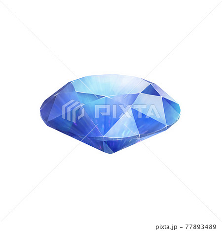 横から見たブリリアントカットの青い宝石のイラスト素材 7734