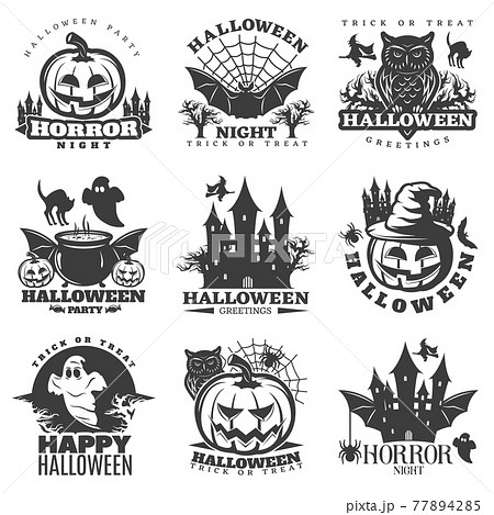 Halloween Black White Emblemsのイラスト素材