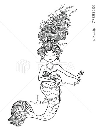 Vector little mermaid with fish. Cartoons for kids  coloring. 77895236