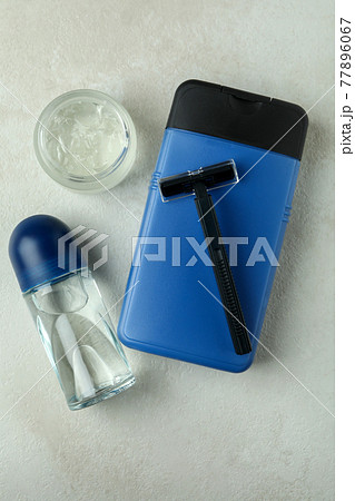 Concept of men's hygiene tools on white textured table 77896067