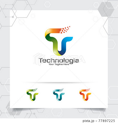 Digital logo letter T design vector with modern colorful pixel for technology, software, studio, app, and business. 77897225