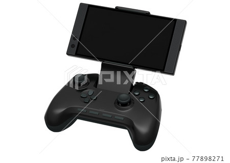 Realistic joystick for playing games on a mobile phone on white background Realistic joystick for playing games on a mobile phone on white background 77898271