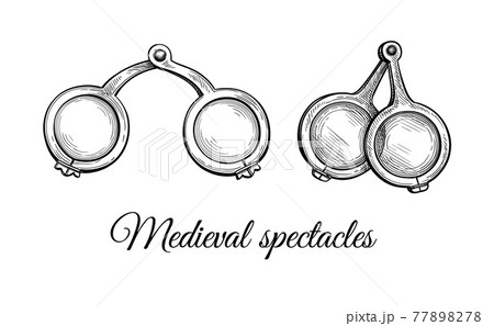 Ink sketches of medieval spectacles. 77898278