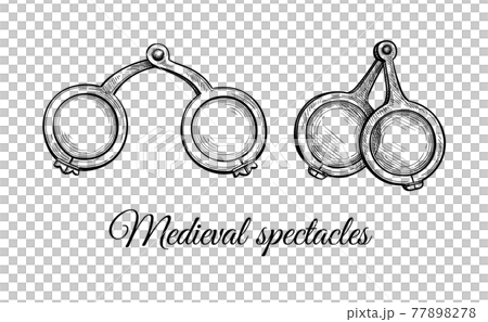 Ink sketches of medieval spectacles. 77898278