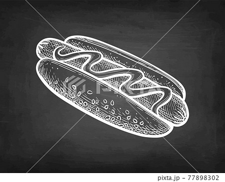 Chalk sketch of hot dog. 77898302