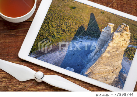 Castle Rock in Kansas prairie - aerial view 77898744