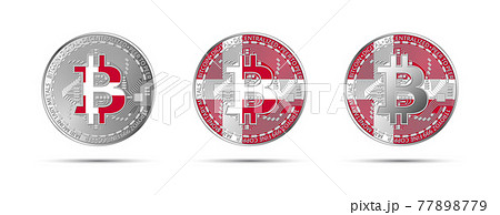Three Bitcoin crypto coins with the flag of Denmark. Money of the future. Modern cryptocurrency vector illustration 77898779