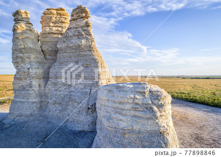 Castle Rock in Kansas prairie -aerial view 77898846