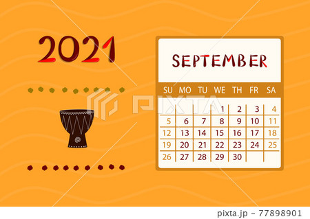 Calendar Africa for September 2021. Week starts on Sunday.Colorful design with ethnic pattern Calendar Africa for September 2021. Week starts on Sunday.Colorful design with ethnic pattern 77898901