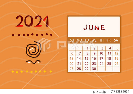 Calendar Africa for June 2021. Week starts on Sunday.Colorful design with ethnic pattern 77898904