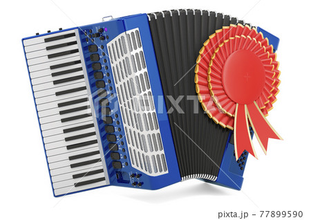 Piano accordion with best choice badge, 3D rendering 77899590