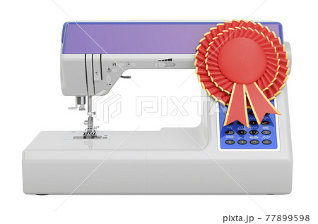 Electronic sewing machine with best choice badge, 3D rendering Electronic sewing machine with best choice badge, 3D rendering 77899598