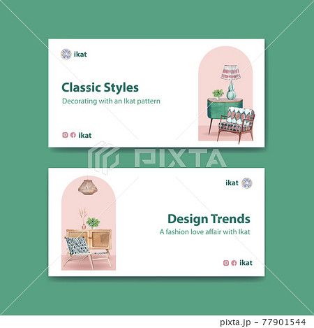Twitter template with ikat concept,watercolor style 77901544