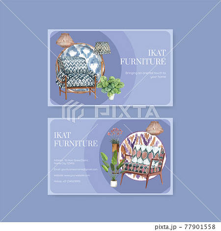 Name card template with ikat concept,watercolor style 77901558