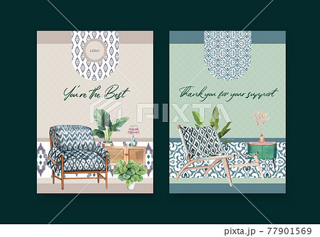 Card template with ikat concept,watercolor style 77901569