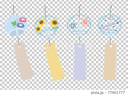 風鈴の手描きイラストセット カラー のイラスト素材