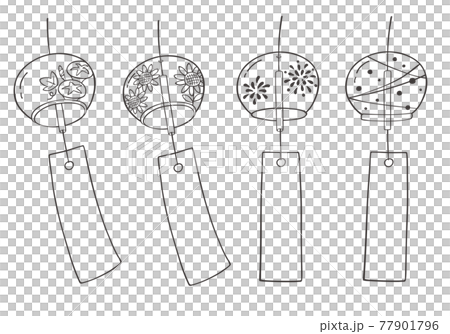 風鈴の手描きイラストセット モノクロ のイラスト素材