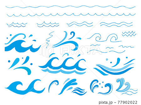 手描きのシンプルな波線 波イラストセット カラー のイラスト素材