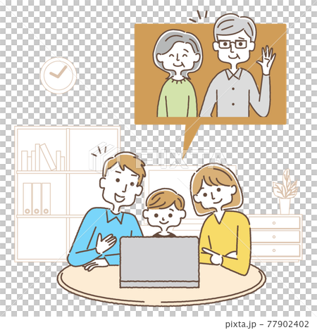 父母和孩子在他們的筆記本電腦上進行視頻通話 77902402