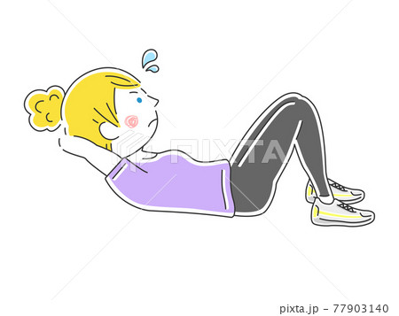 腹筋をする女性のイラストのイラスト素材