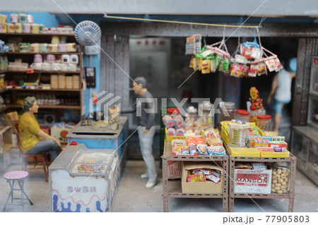 scale of old hong kong city life model and figure.  3 May 2021 77905803