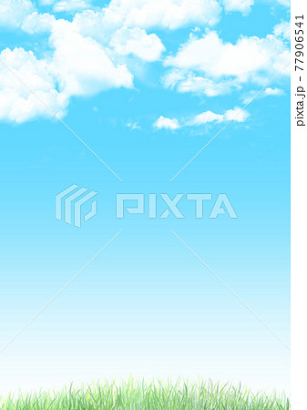 青空と雲と草原の背景 縦長 のイラスト素材