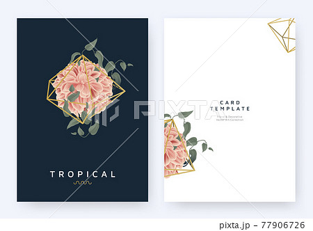 Minimalist invitation card template design, tropical plants and red dahlia flower 77906726